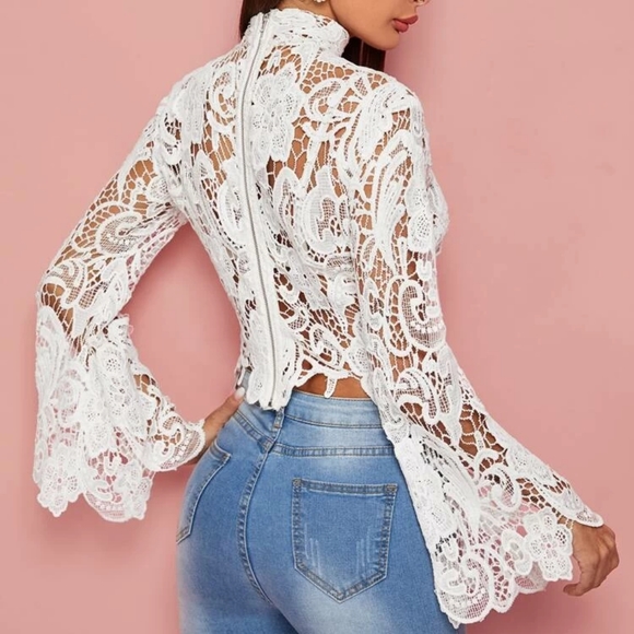 White Lace Long Sleeve Blouse - Picture 3 of 3